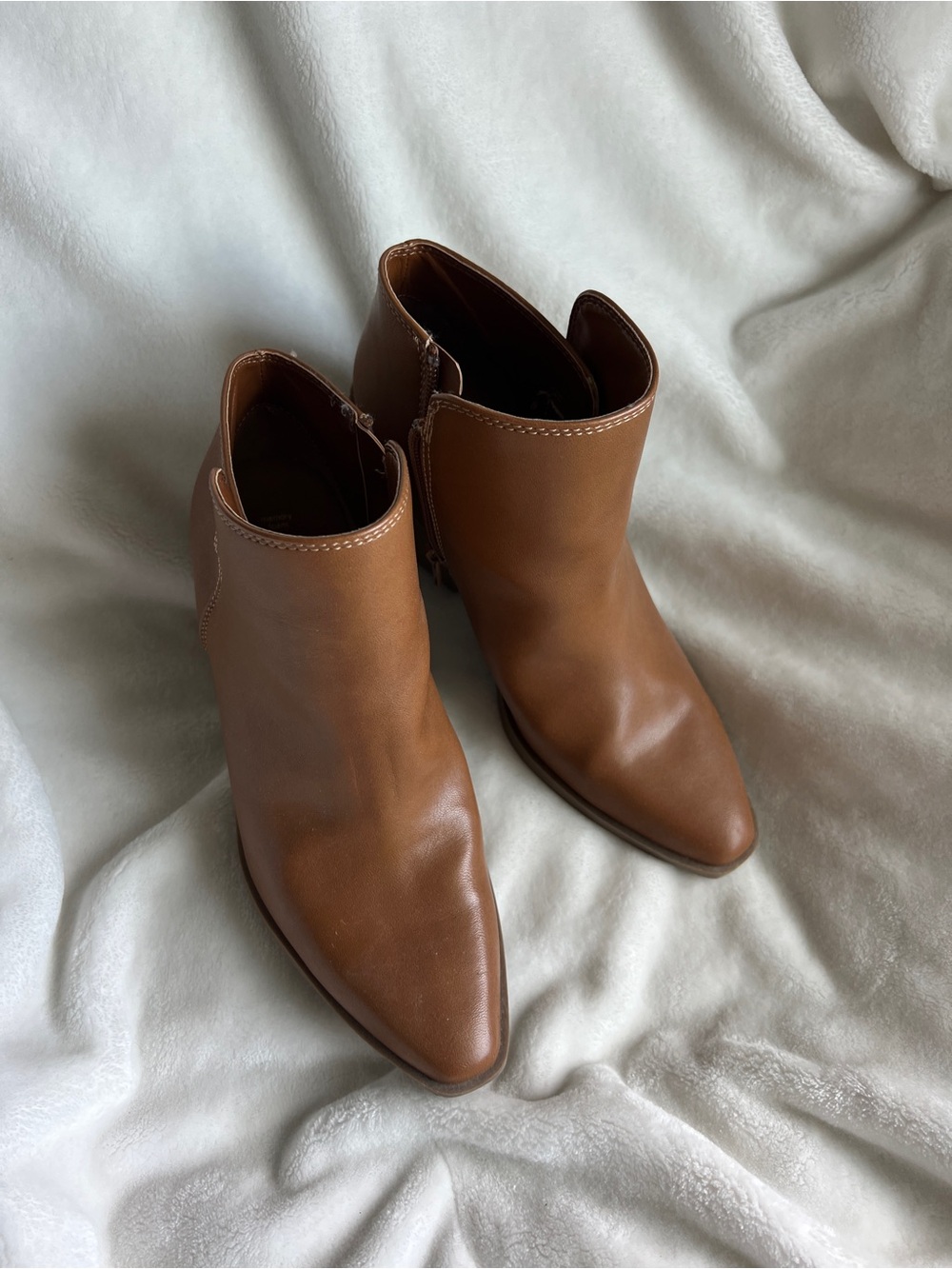 a.n.a Brown Pointed Toe Leather Ankle Booties